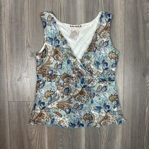 Vintage Y2K A.M.I. Blue and Brown Paisley Print Tank Top - SIZE M Boho Cottage